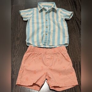 2/$25 Carter's Baby Boy 18m Outfit - Striped Shirt & Palm Tree Shorts